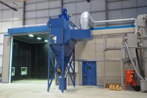 Sound attenuated blast booth with doors open
